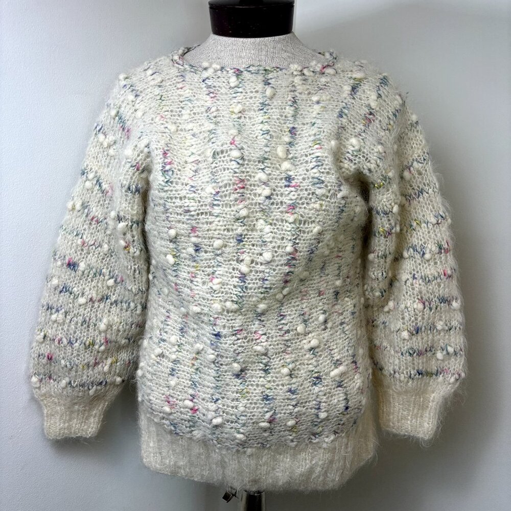 Bernat Klein Hand-Knit Mohair Bobble Sweater Multicolor‎ Pullover Jumper Fits M